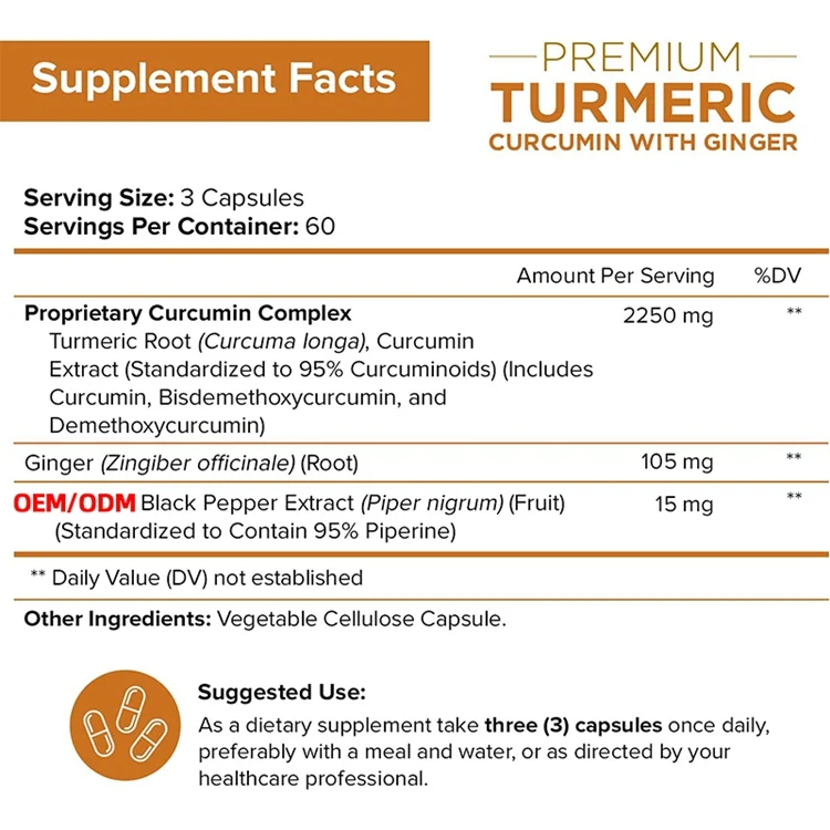 180 Capsules 95% Curcuminoids Antioxidant Turmeric Curcumin with Ginger and Black Pepper Supplements