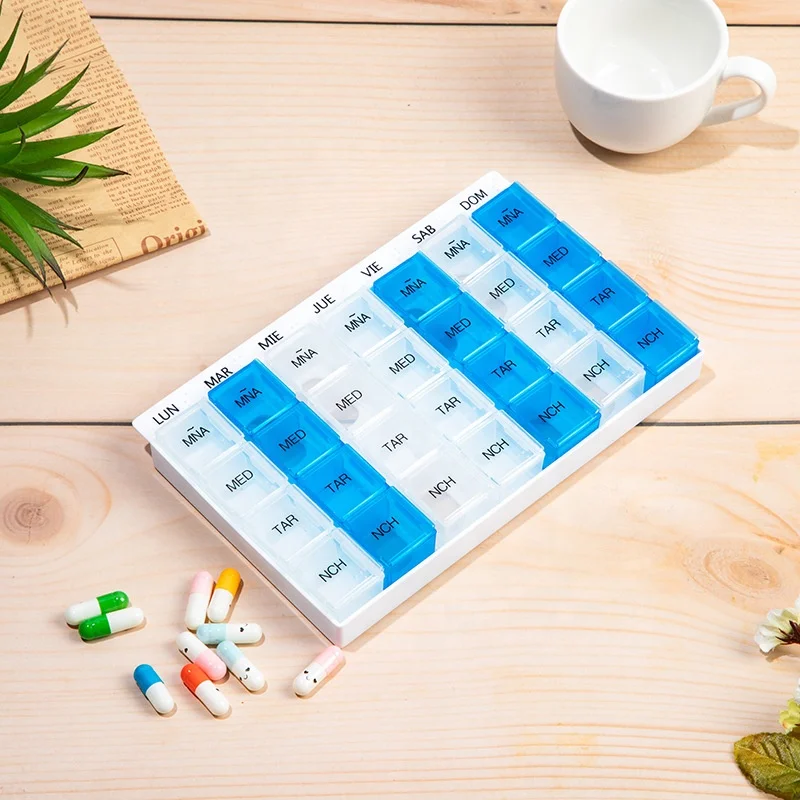 Hot Sale Decorative 28 Compartments Large Colorful Travel Weekly Pill Box Pill Case 7 Day 4 Times Pill Organizer