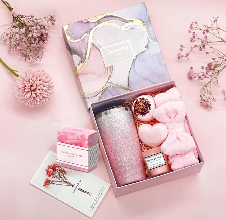 Valentine day new product in 2024 wholesale get well soon gifts box sets for women pink 20oz cup soap candle self care gift set