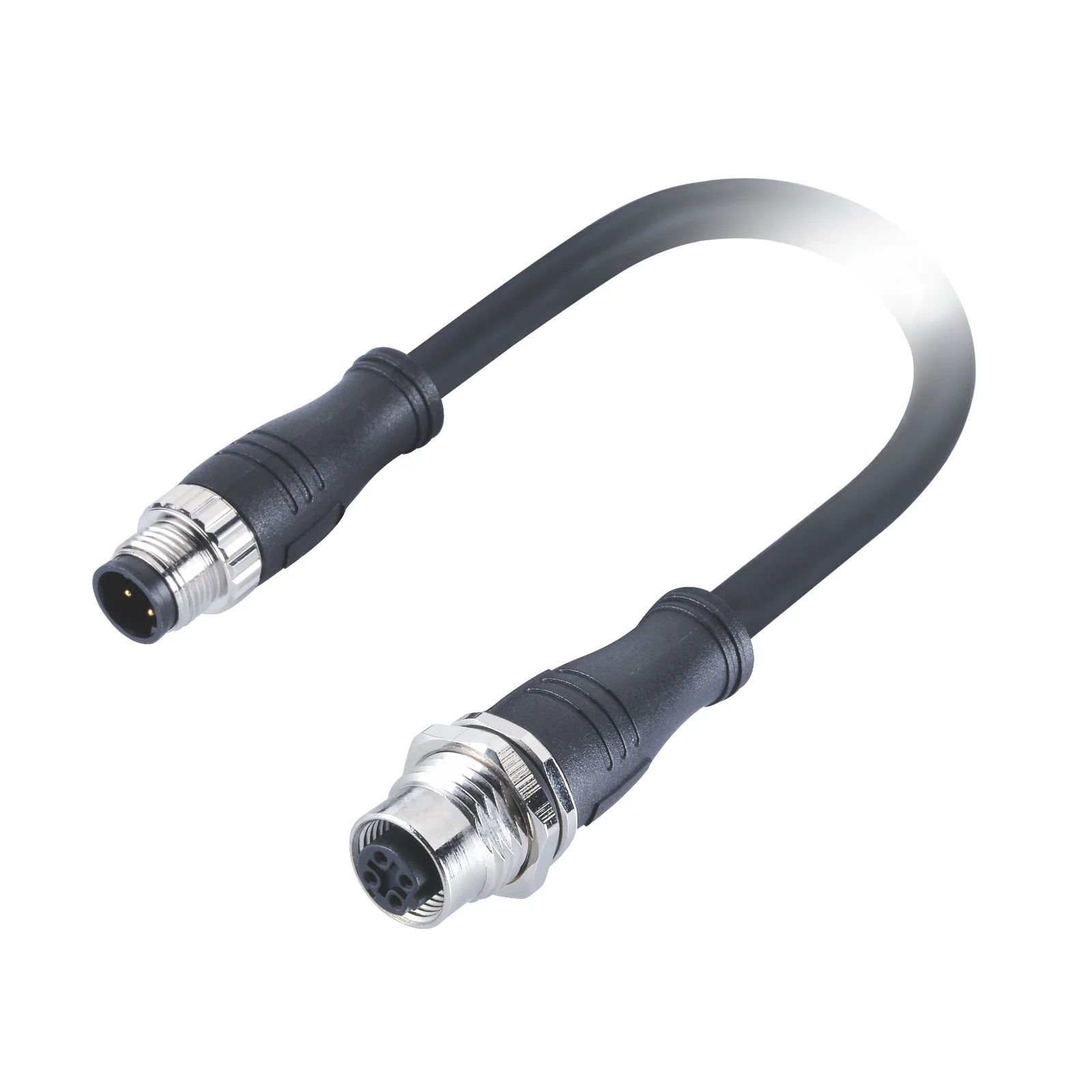 M12 D Code male 4 Pin molding type connector to female panel mount connector molded 1M PVC Cat 5e S/FTP 2x2x22AWG Ethernet cable