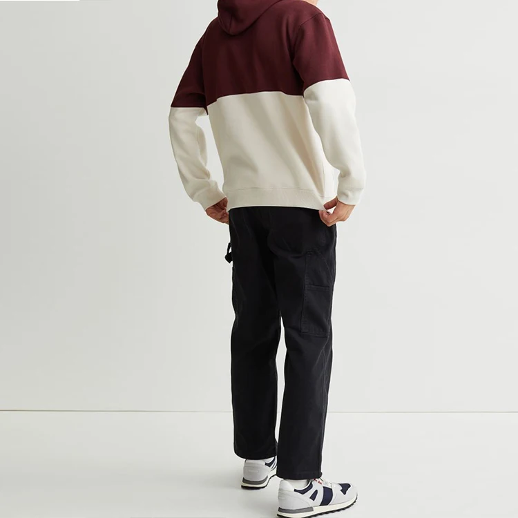 Factory Manufacture 100% cotton color-blocked plain hoodies men fleece sweatshirts street wear hoodies