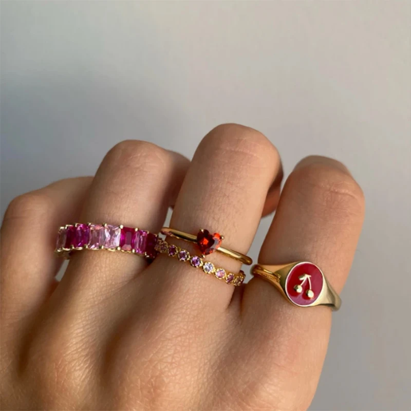 Милые ювелирные изделия ROXI с изображением вишни, любимые девушки, Серебро S925 пробы, крупные регулируемые кольца