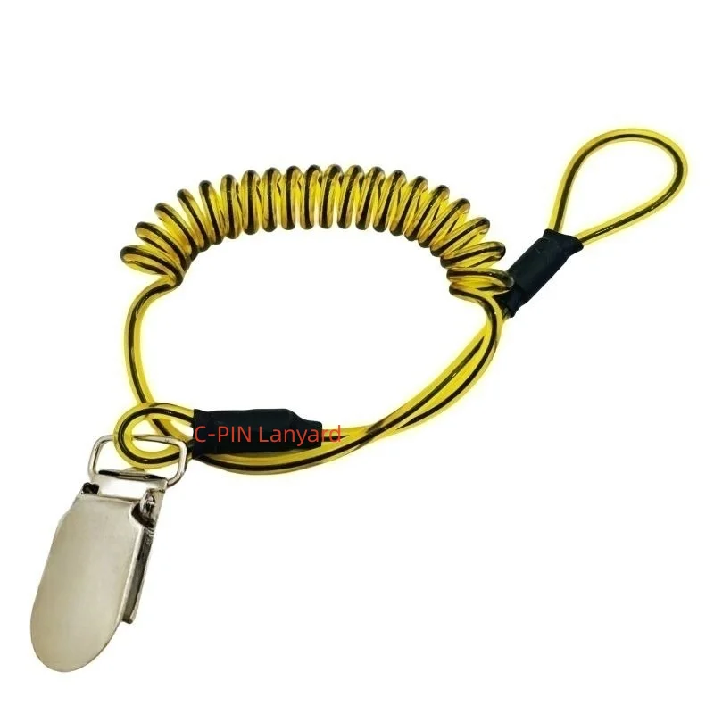 customized TPU spring Steelwire ropes with loop end hard hat coil tether steel cord Tools  coiled braided lanyard