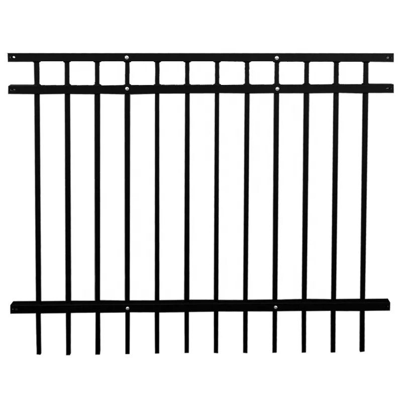 2024 wholesale flat top Steel fencing three rail fence panel