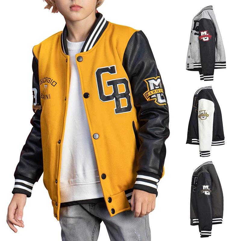 Wholesale Children Varsity Jackets Leather Sleeves New Fashion Winter Kids College Jacket Custom Boys Letterman Jacket