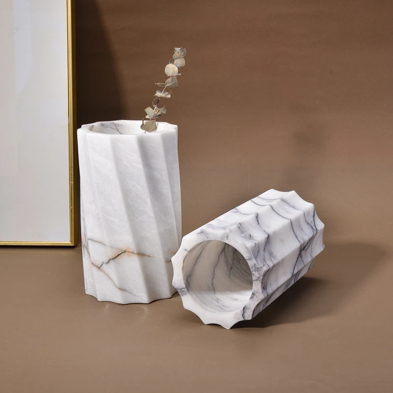 Modern Minimalist Decorations White Marble Vases for Tombs Handmade Design Tabletop Large Stone Vase
