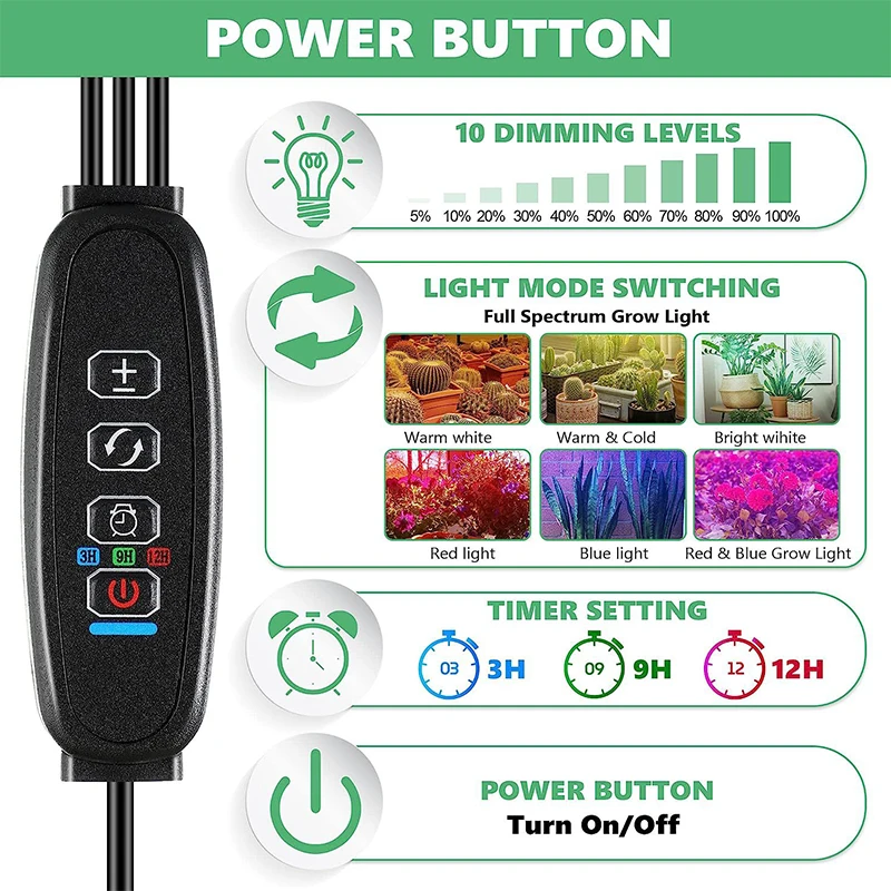 Joystar 100W LED Full Spectrum Timing Plant Growth Light High Indoor Lighting Reverse Folding Support Landscape Seedling White
