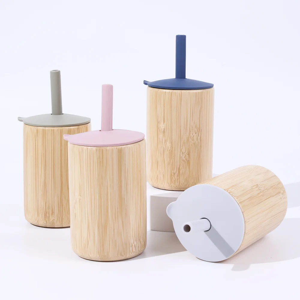 Custom Logo Eco Friendly New Bpa Free Safe Bamboo Toddler Cup Bamboo Straw Toddlers Kids Baby Sippy Cup With Silicone Lid Straw