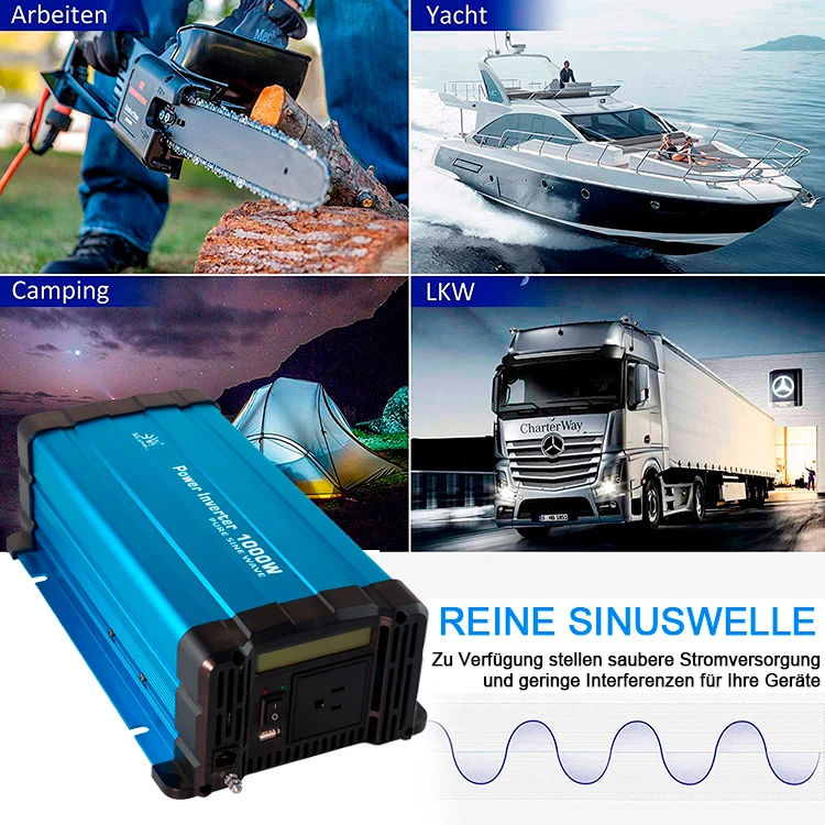 Off grid 1KW 1000W Pure sine wave solar inverters converters DC 12v/24v/48v to AC 110v/230v inverter with LCD display