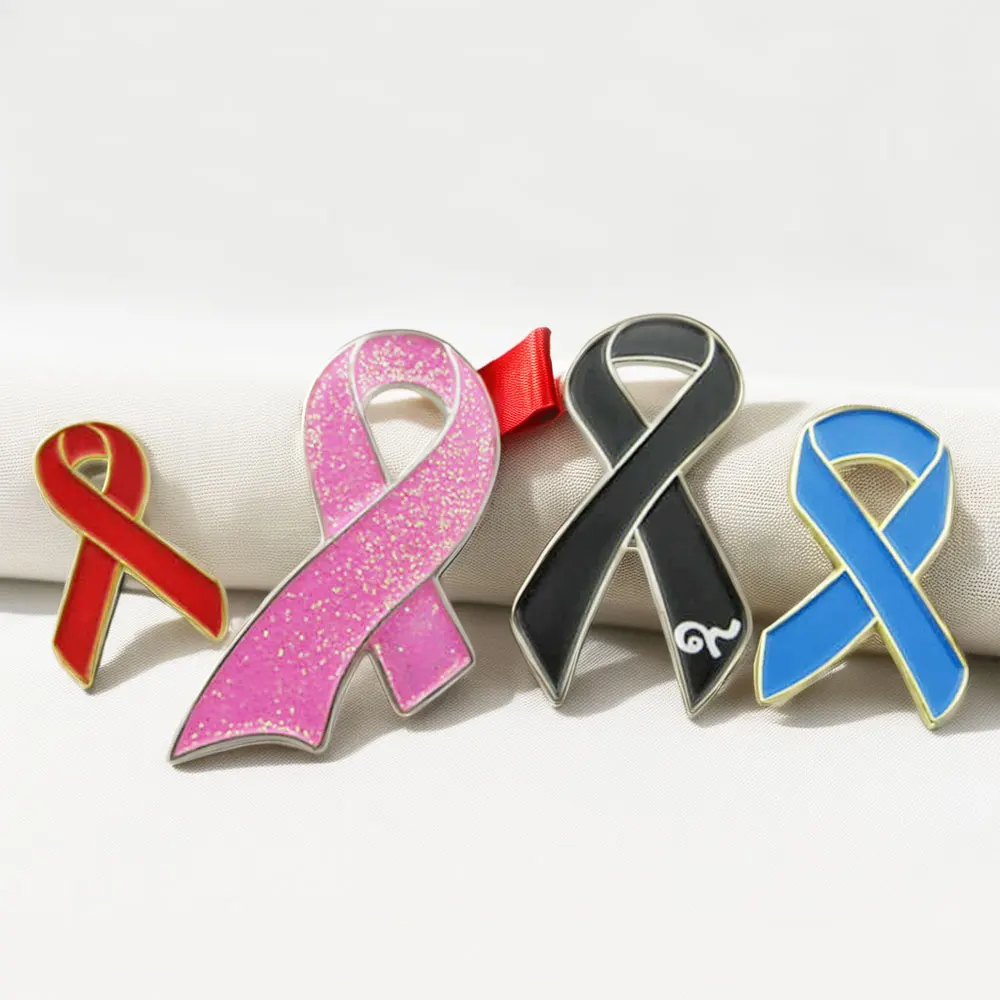 High Quality Custom Gold Silver Brass Ribbon Lapel Pin Badges Pins Breast Cancer Blank Logo Lapel Metal Pins