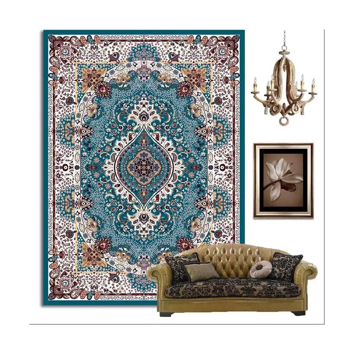 Machine Washable Area Rugs For Kitchen Bedroom Dining Living Room Kid Pet Friendly Rug Oriental Design Carpet Low Pile Non Slip