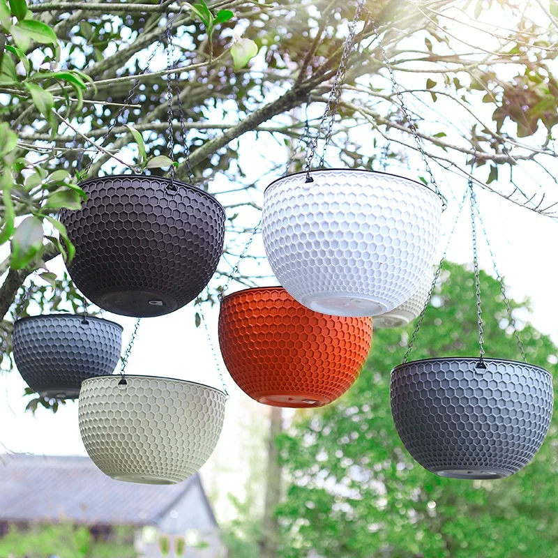 6inch 8inch 10inch factory directly colorful honeycomb design round plastic hanging pot