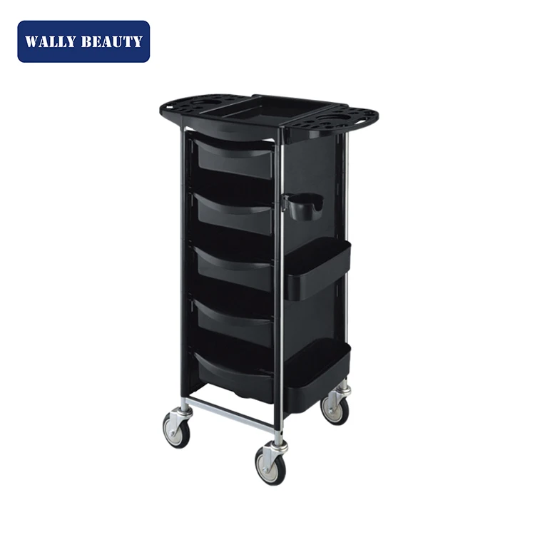 Wallybeauty factory price black hair salon plastic trolley cart beauty salon trolley