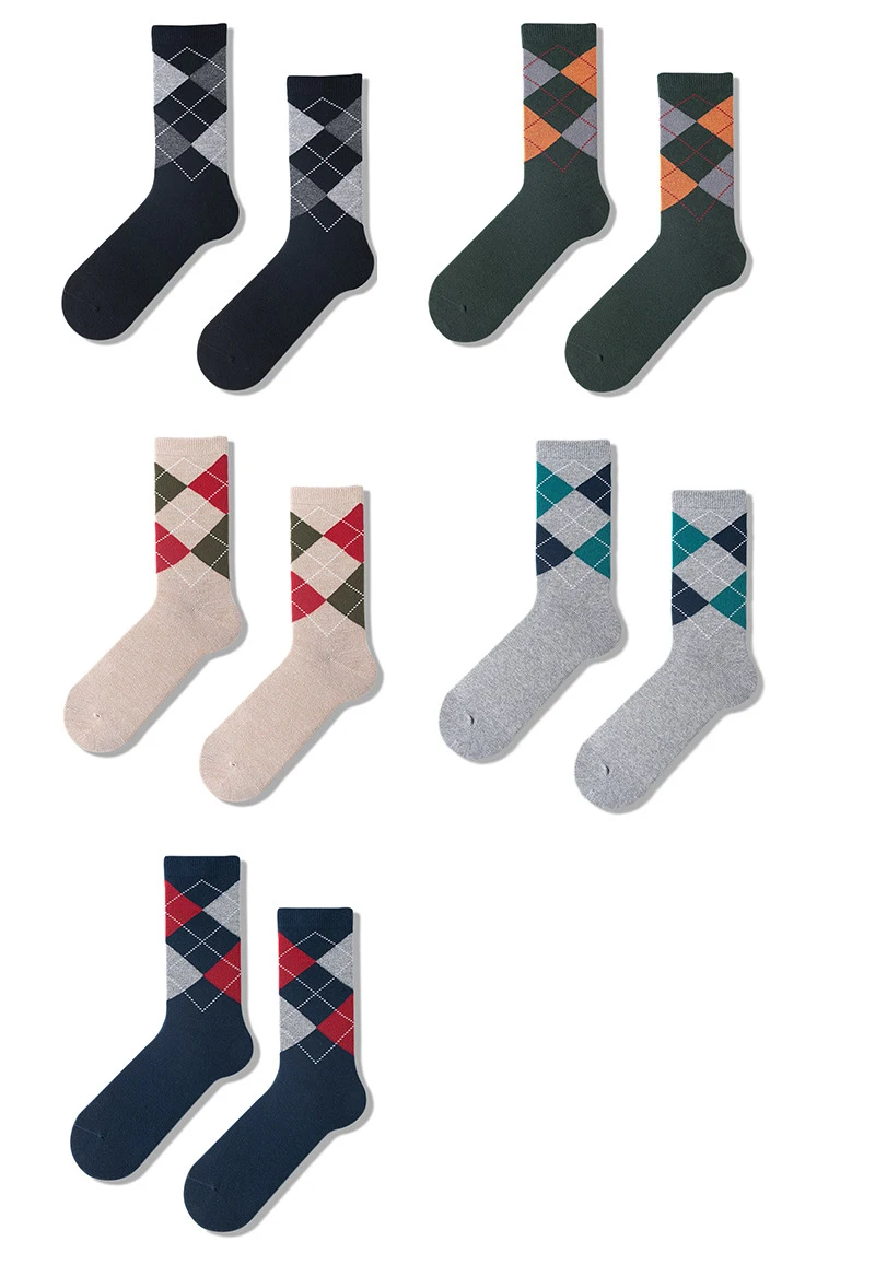 High Quality Business Cotton Socks Men Plaid Diamond Pattern Argyle Geometric Dress Business Sock For Men
