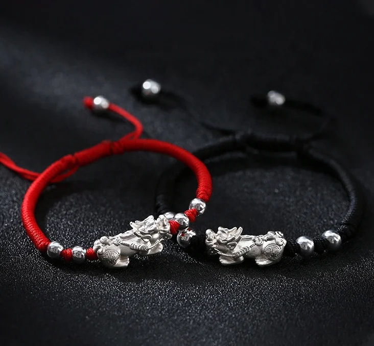Fashion Handmade Lucky Charm New Hand-Woven Pure Silver Gold-Plated for Men And Women Chinese Pixiu Bracelet