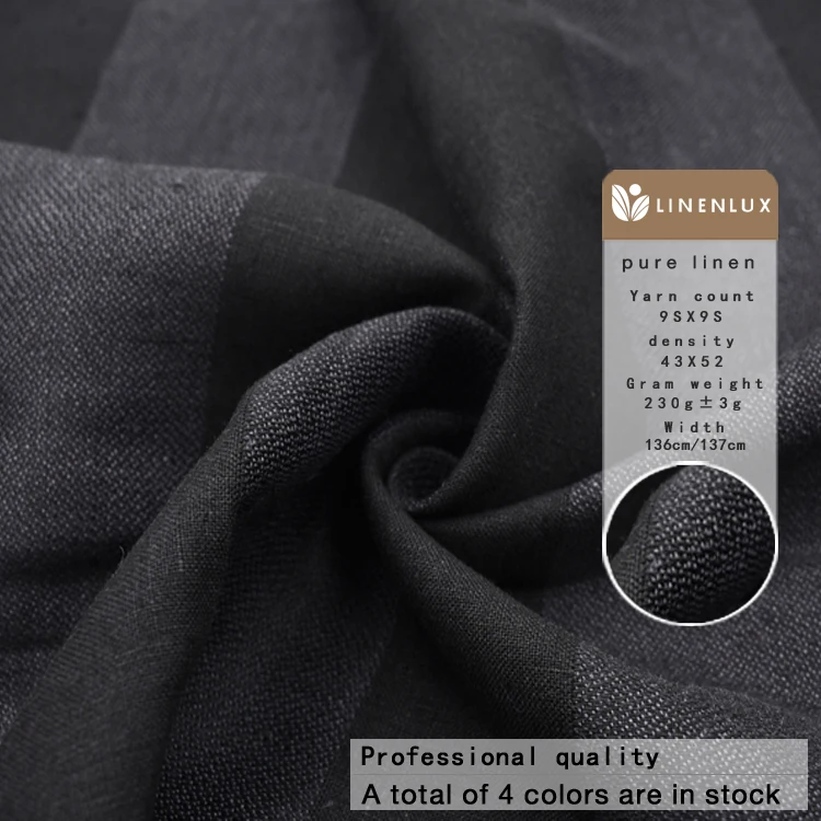 Wholesale custom belgian luxury black striped yarn dyed clothes flax fabrics dubai oeko-tex 100% linen fabric for suits