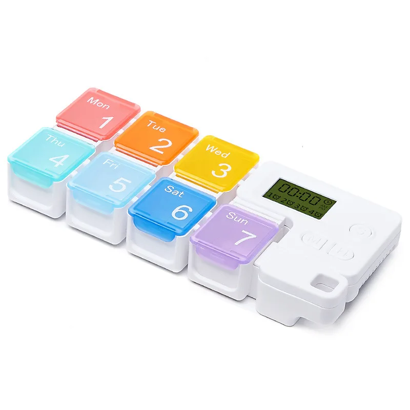 7 Days Weekly Electronic Digit Medicine Reminder With 7 Compartments Detachable Portable Alarm Pill Box Timer