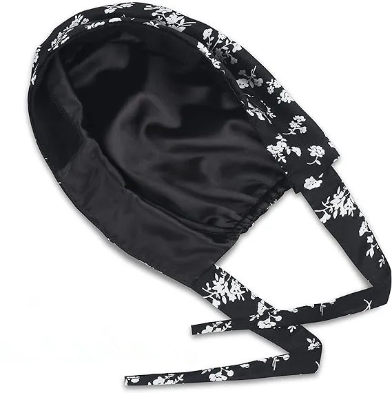 Tie Back Toggle Satin Lined Working Caps with Button and Sweatband Adjustable Working Hats for Women Men