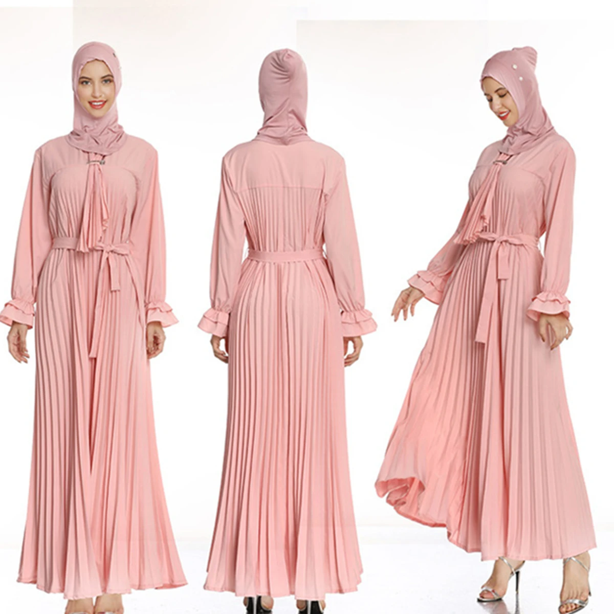 
New arrival 2020 womens chiffon pleated fashion long maxi dresses abaya 