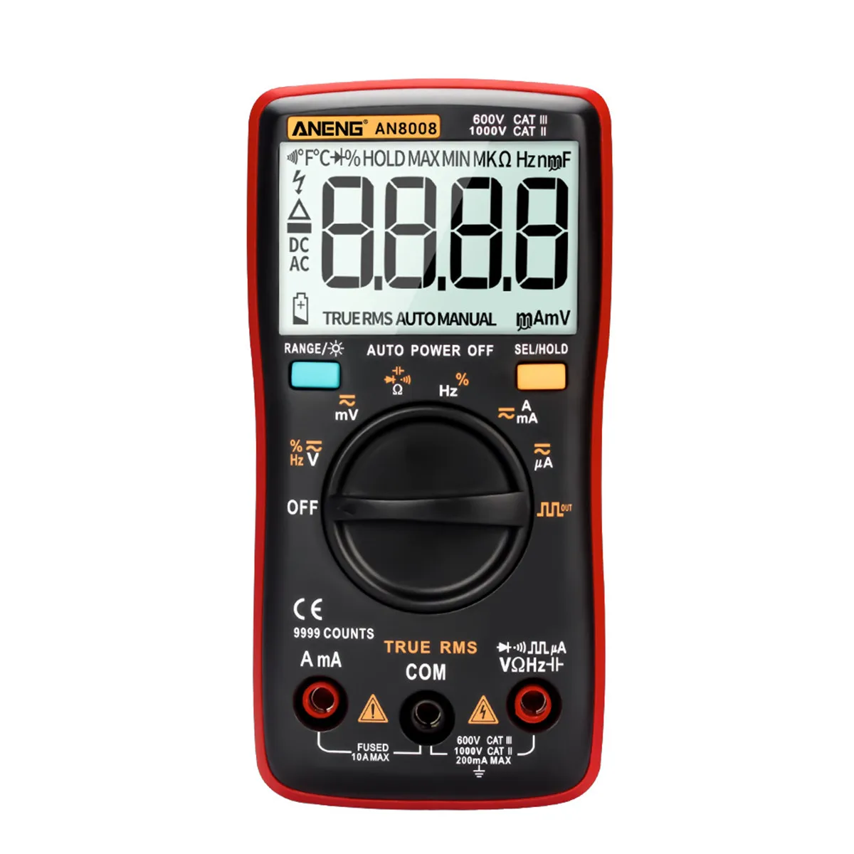 Цифровой мультиметр ANENG AN8008 Pro, 9999 отсчетов, True-RMS, квадратная волна, подсветка, амперметр напряжения постоянного и переменного тока, Ток Ом, автоматический/ручной