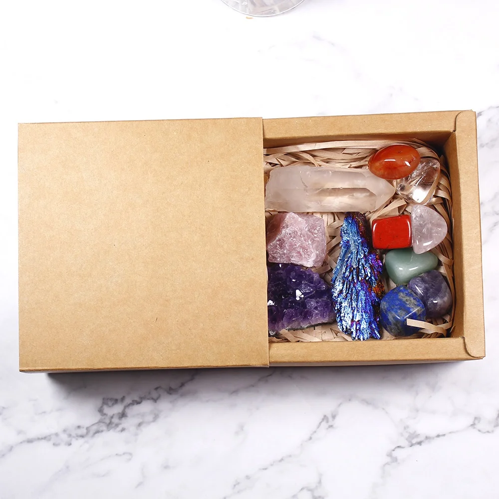 Оптовая продажа натуральные минеральные образцы чакры камень Подарочная коробка кристаллы лечебные