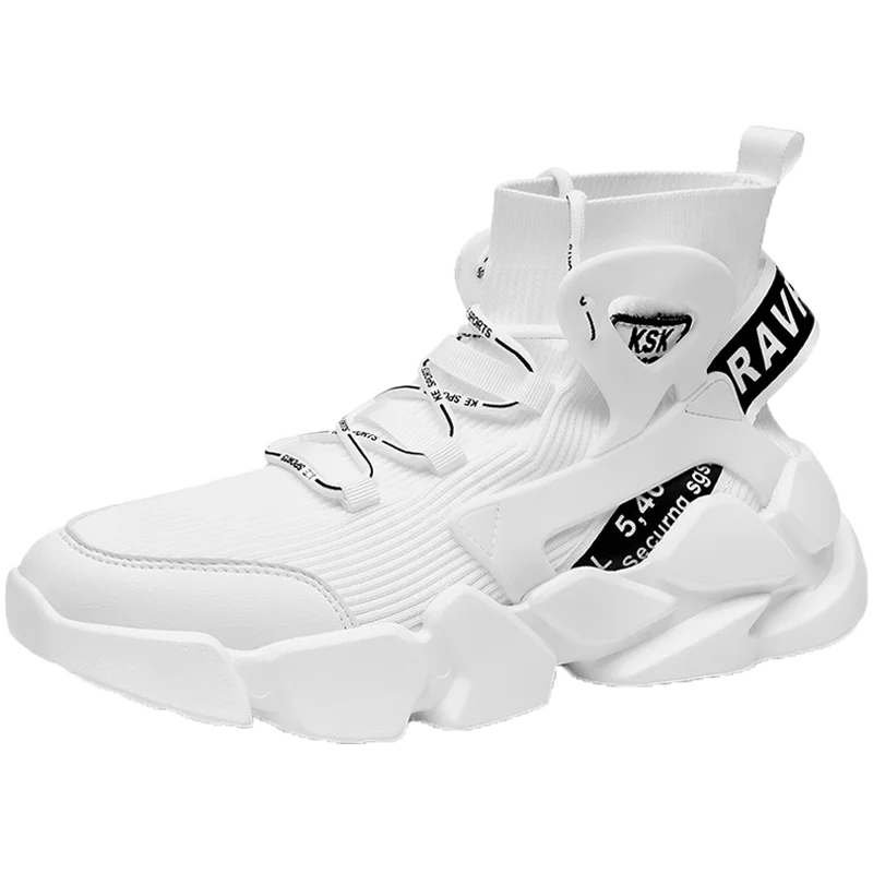 high cut mens Shoes Knitting Sock Sneakers  Flat Shoes men Walking sports casual chunky shoes