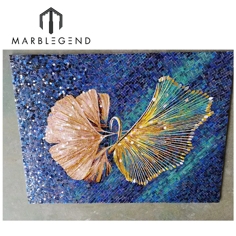 PFM Custom Design Art Mosaic Wall Decoration Dancing leaves Glass Mosaic Art for wall