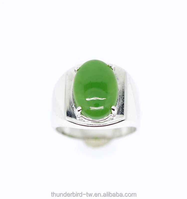 Factory manufacturer natural genuine green jade A grade 10x14mm oval cabochon silver ring