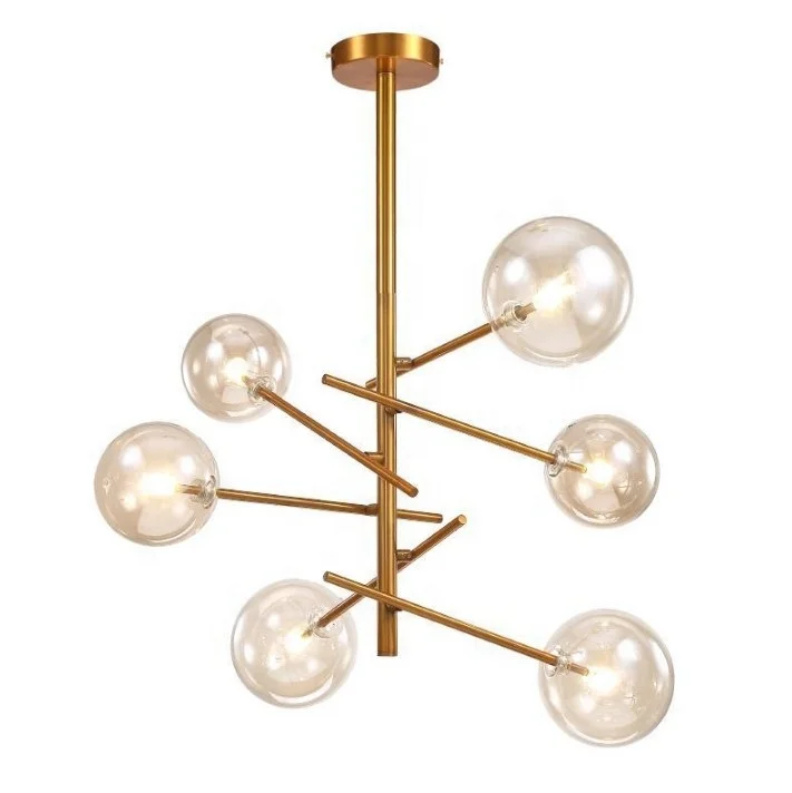 JYLIGHTING Nordic Modern Simple Glass Bubble Pendant Light Metal Boom Chandelier Restaurant Coffee Shop Decorative Light