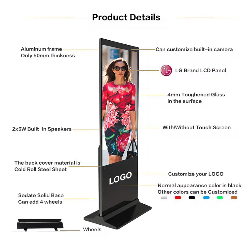 Multi-Size Windows Android floor standing indoor digital kiosk for Advertising Lcd Touch Screen Floor Standing Digital Signage