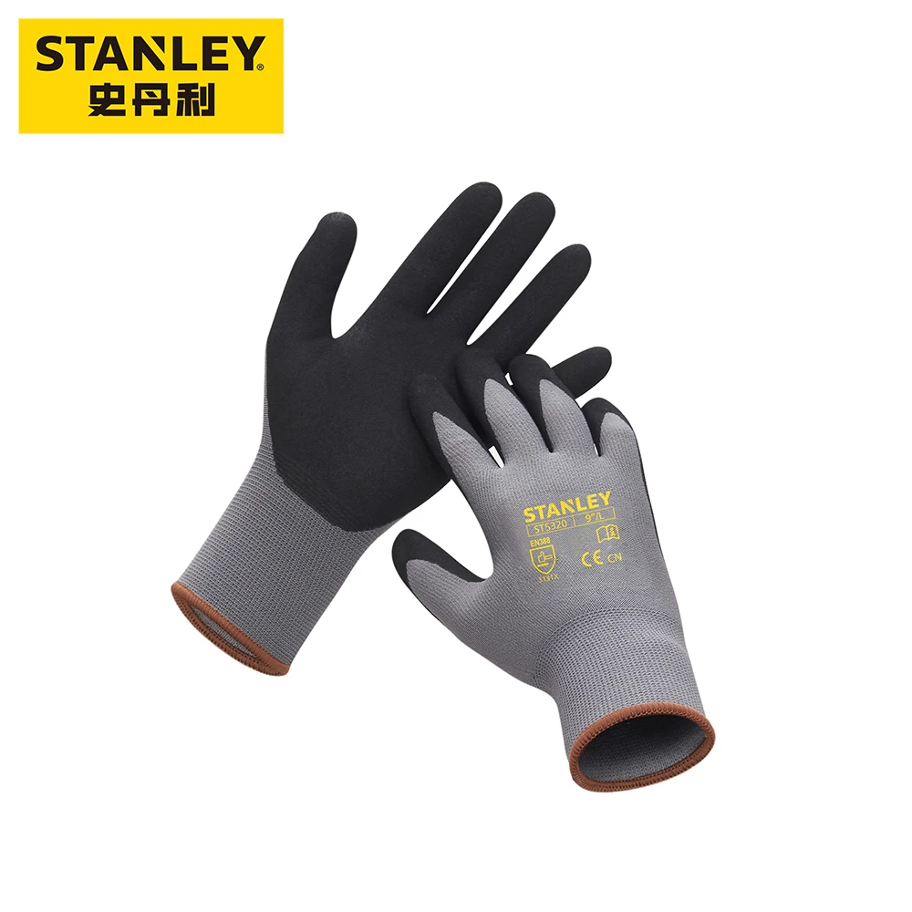 Safety Gloves Comfortable 15 Gauge Grey Polyester Nitrile Scrub Handling Anti-slip Wear Protective Gloves Work Breathable