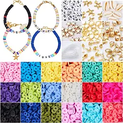 5000Pcs Clay Beads for Jewelry Making with 234 pcs Letter Beads for Bracelets Making kit 18 Colors Flat Round Spacer Clay Beads