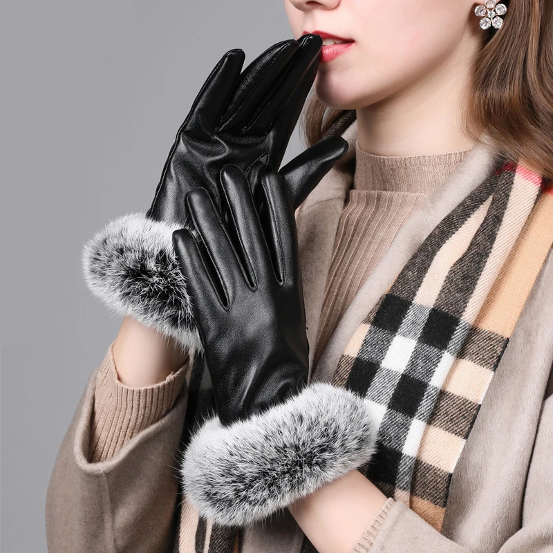 winter cheapest fur black warm biker driving ladies fashion glove women leather gloves