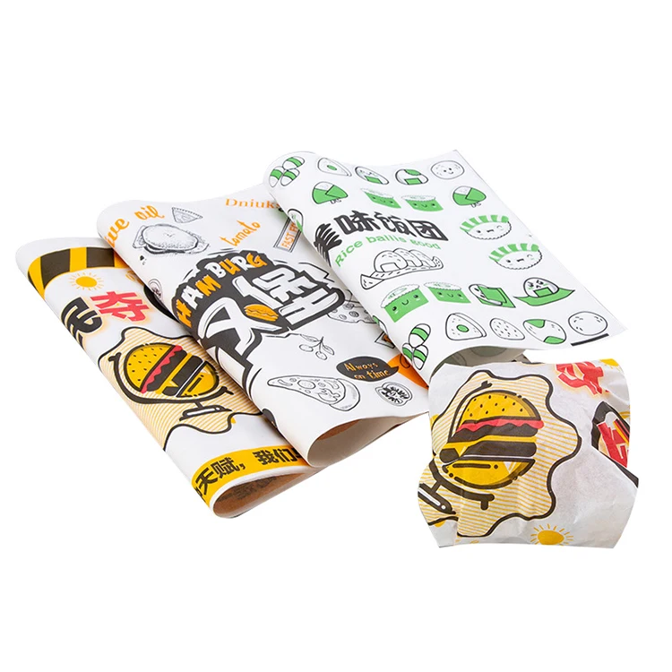 Custom Printed Burger Sandwich Packaging Paper Food Grade Greaseproof Paper Deli Food Wax Paper