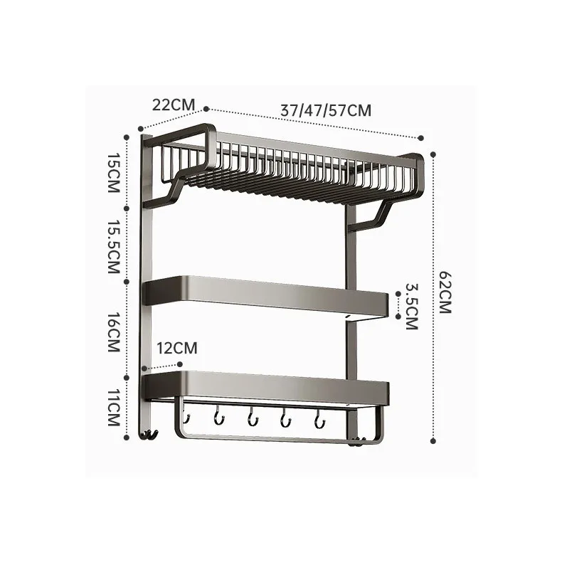 Factory Multifunction 3 Tier Towel Rack Wall-Mounted Bathroom Accessories Towel Storage Shelf Aluminum Towel Bar Shelf with Hook
