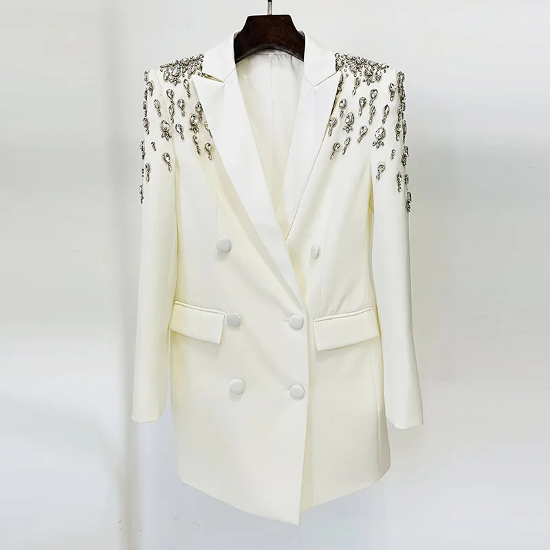 Bulk Items Wholesale Lots Rhinestone Long Blazer Black White Color Fashion Show Women Blazer