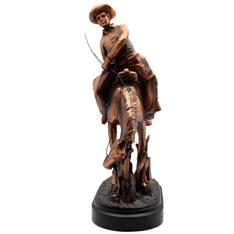 Custom handmade horse trainer figurine resin patinated copper bronze electroplated horsebreaker bronc buster statue