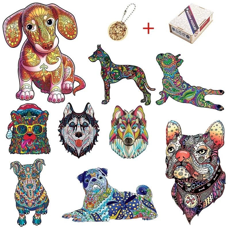Dog 3D Wooden Puzzle Adult Kids Jigsaw Puzzles Puppy Animal Puzzles Boutique Gift Box Packaging Children Gifts Toys