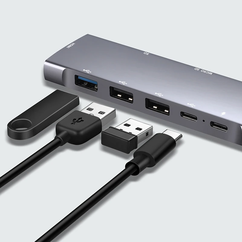 9 в 1 Алюминиевый многопортовый Док станция зарядное устройство с 4K USB3.0 RJ45 TF USB-C PD адаптер для зарядного устройства Type-C USB Hub