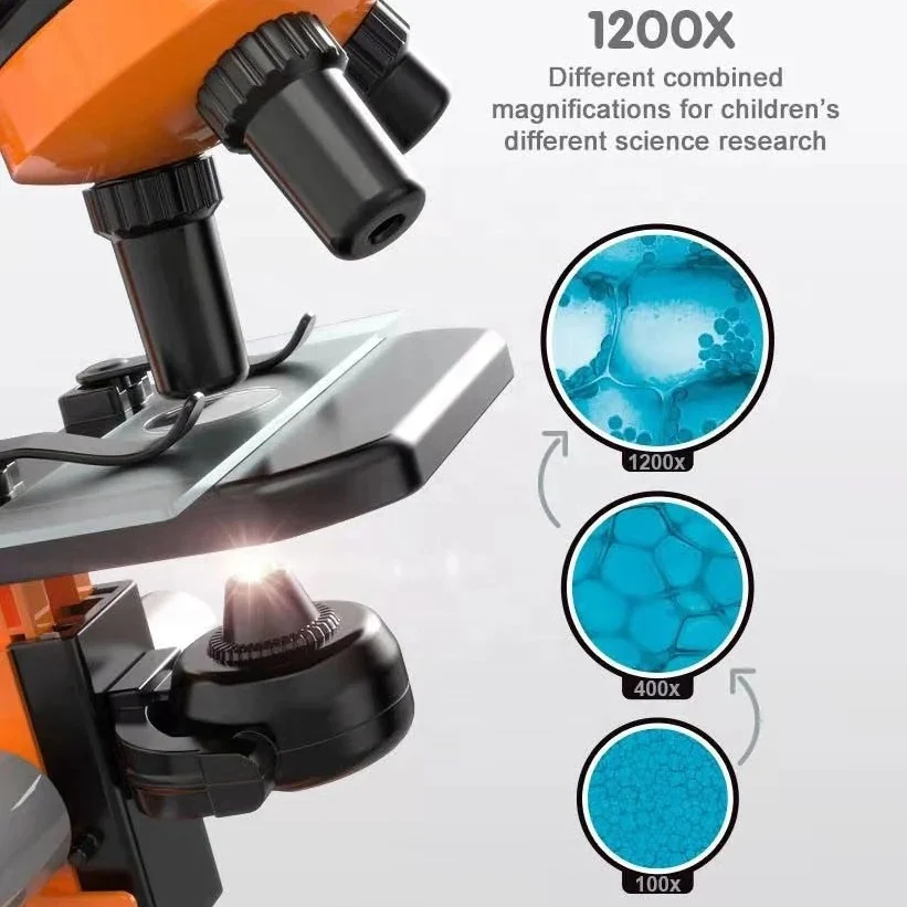 Children educational biological microscope kit science toys for kid with 1200X magnification explore equipment beginner stem toy