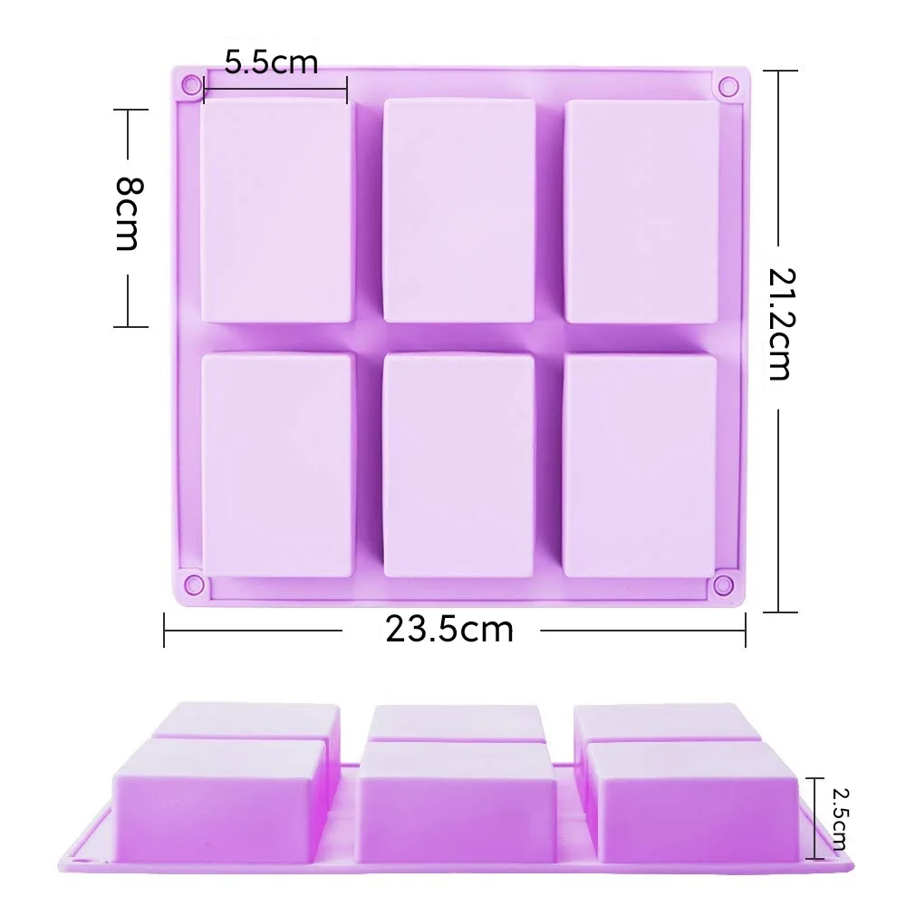 6 Cavities Rectangle Shape Soap Making Molds Silicone Mold For Chocolate Cake Jelly Pudding Handmade Soap Mold