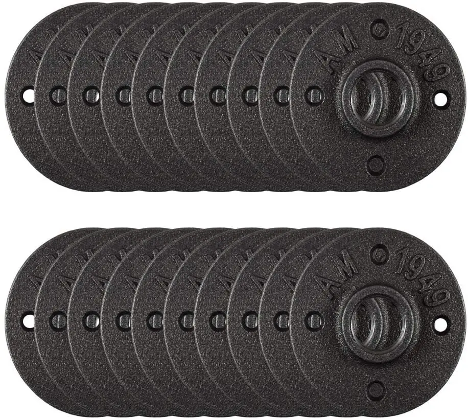 Фитинги для труб из ковкого железа для промышленного винтажного стиля, черные чугунные фитинги DN20 или 3/4 дюйма, 10 упаковок, напольный фланец с 4 отверстиями