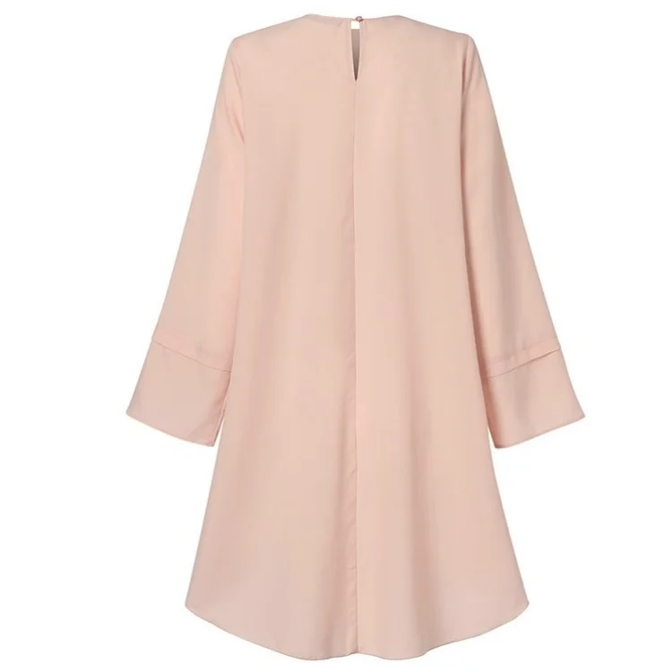 New two-layer design shirt round neck Solid color elegant Holiday party top Turkish Malay Indonesian Muslim Toga robe abaya