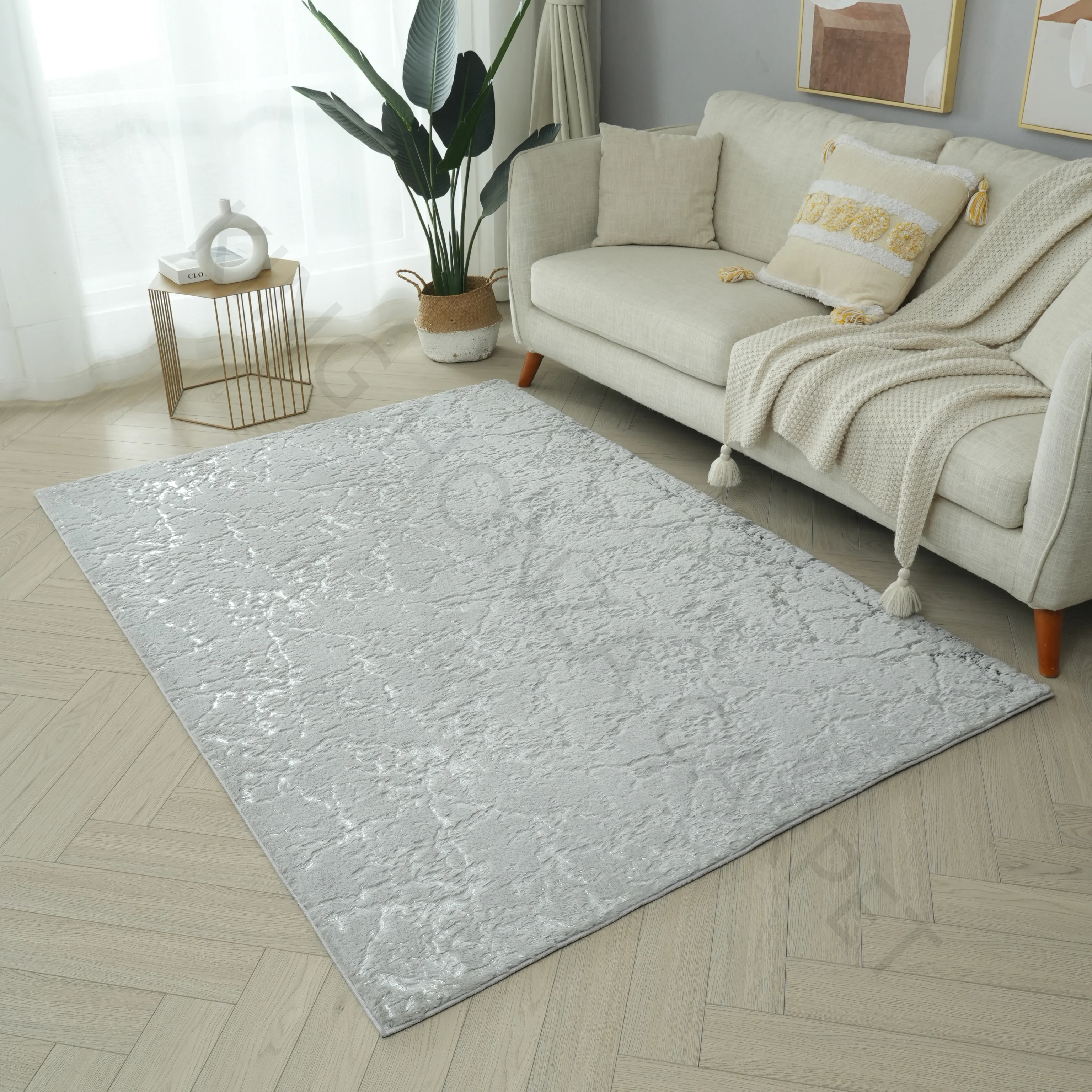 Hot Felt Foil Carpet Golden Stamping Rabbit Fur Rugs in The Living Room Bedroom Bedside Table Carpet Mats