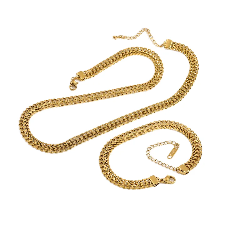 Qiuhan OEM ODM Retro Simple Double Band 18K Gold Plated Link Chain Choker Necklace