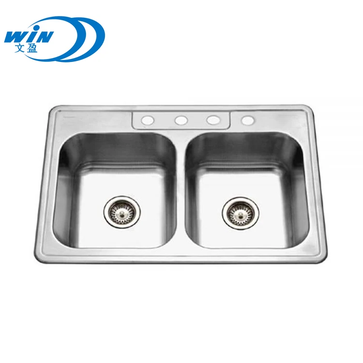 33X22 Built in Edge Brushed Surface Topmount 50/50 Double Bowl Kitchen Sink American Style Stainless Steel Traditional 5 Years