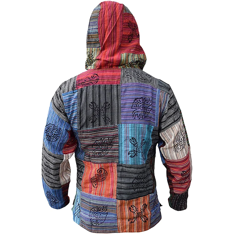 OEM factory custom printed graphite stripes stitching hippie headscarf autumn long sleeve hoodie men