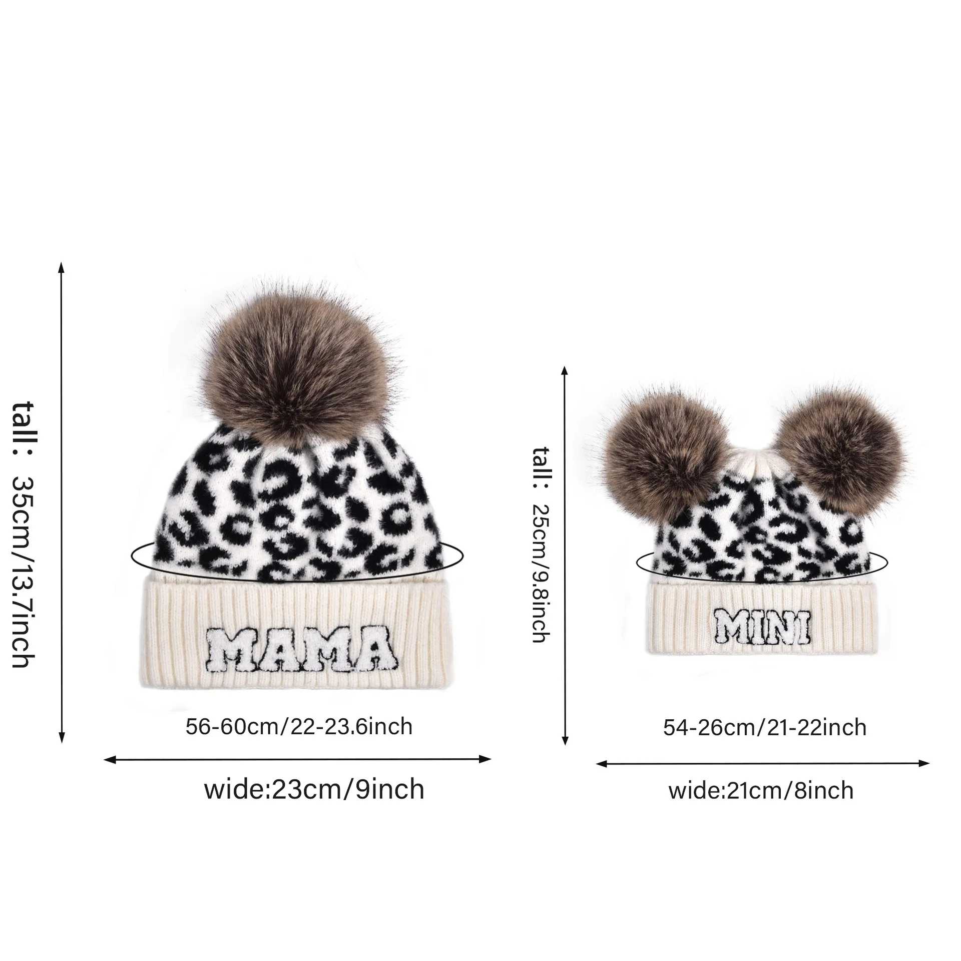 New Mama Mini Parent-Child Hat Letter Embroidered Leopard Print Knitted Hat Knitted Pom Pom Is Removable Beanie Bobble Hatt