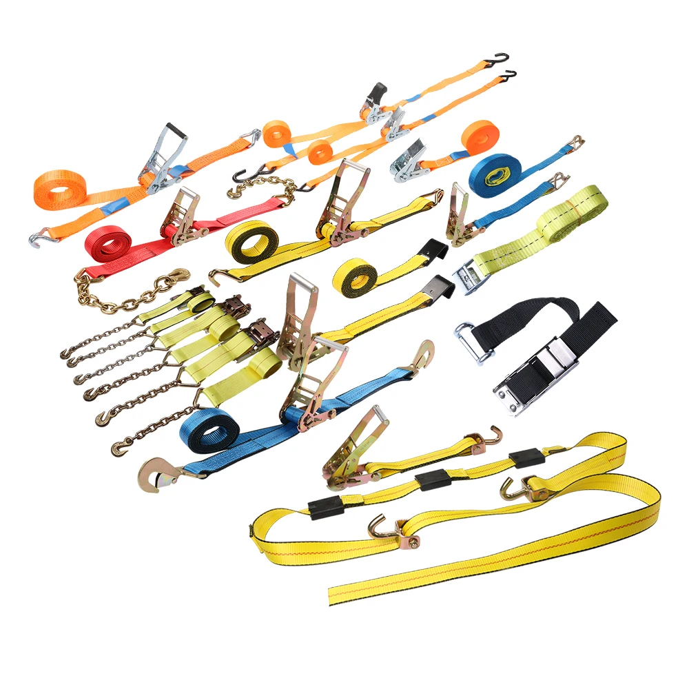 Manufacturers Wholesale Polyester Ratchet Tie Down Straps Cargo Straps Truck Loading Belt with Double J Hook