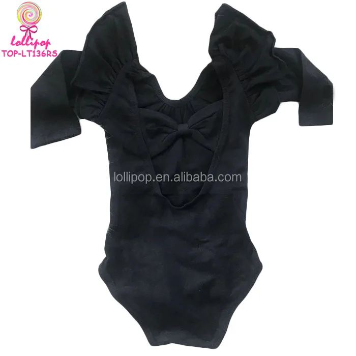 Pink Cotton Kids Baby Bow Back Leotards Elastic Scoop Neck Ballet Dance Wear Baby Girls Flutter Sleeve Bow Back Leotard